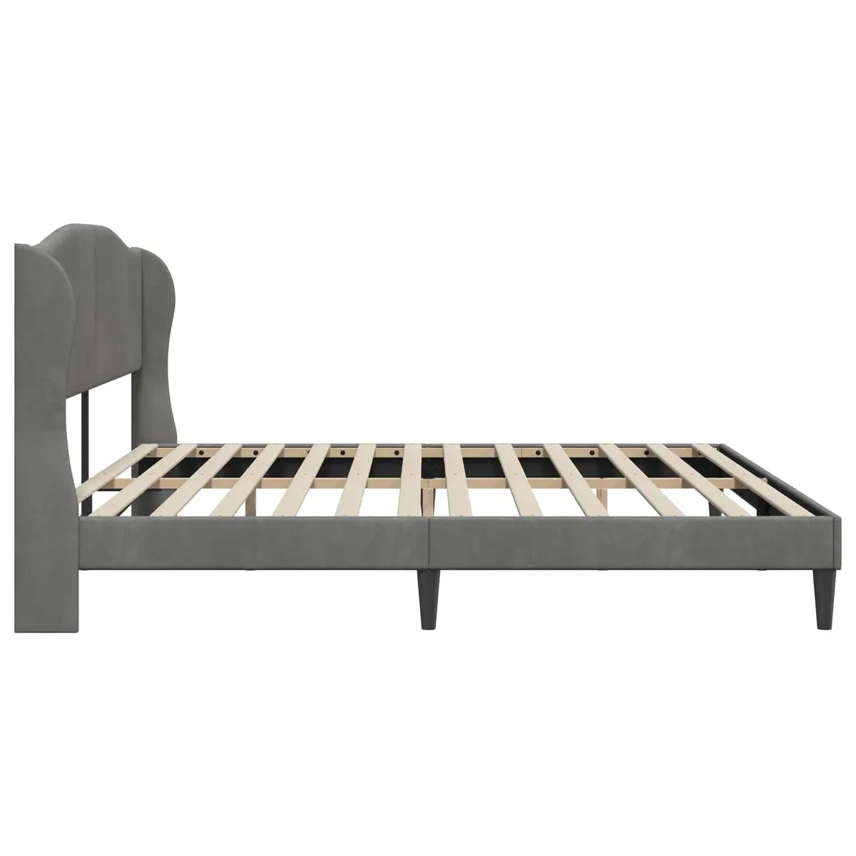 Dark Grey Bed Frame with Velvet Headboard