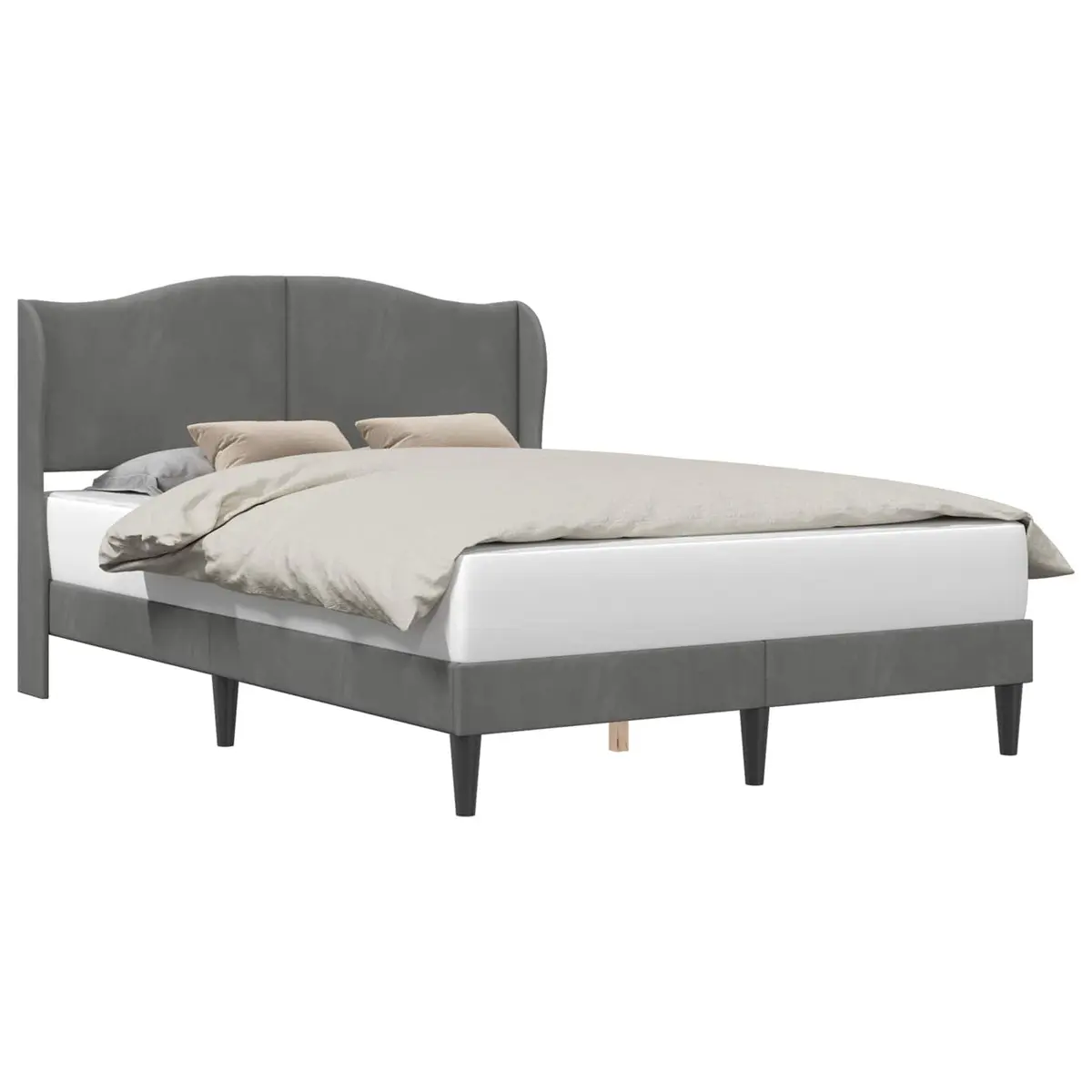 Bed Frame with Velvet Headboard Dark Grey 137 x 190 cm Modern Platform Bedroom