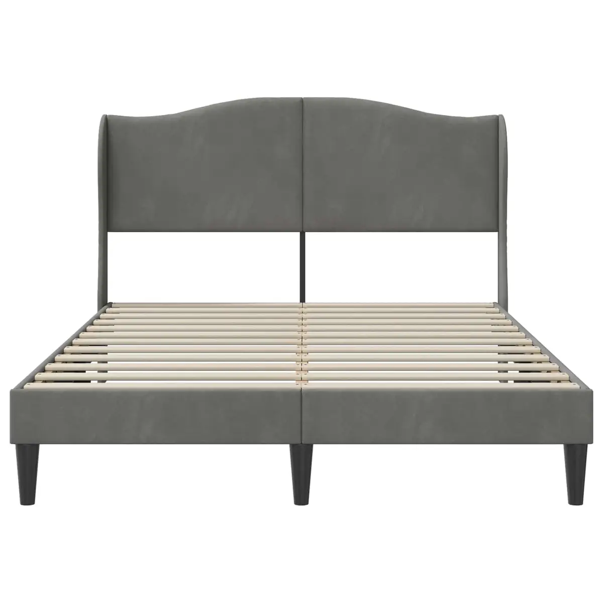 Bed Frame with Velvet Headboard Dark Grey 137 x 190 cm Modern Platform Bedroom