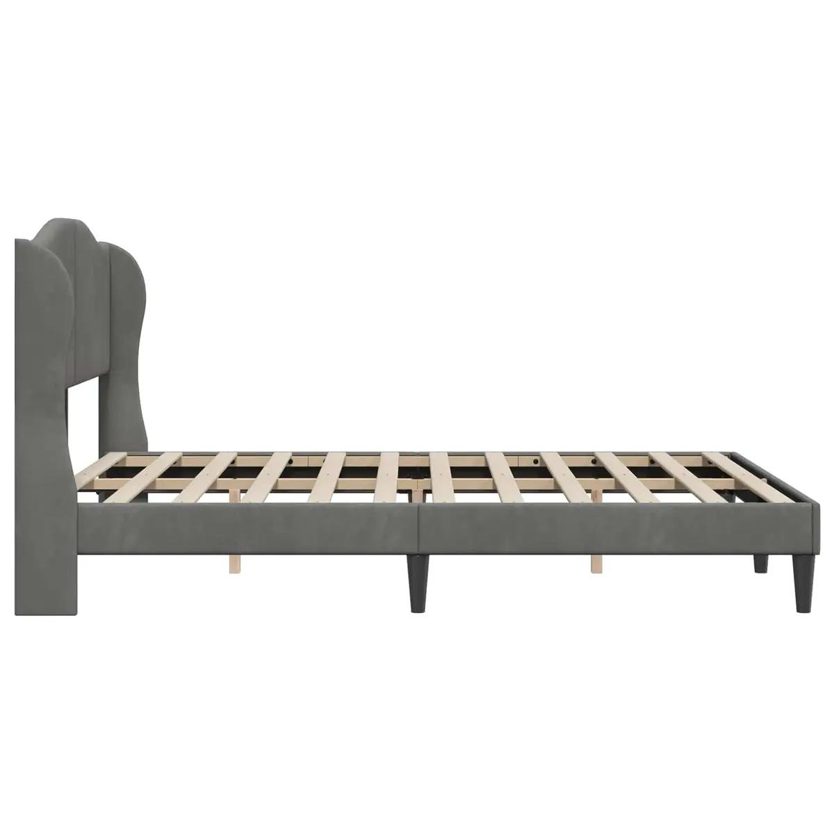 Bed Frame with Velvet Headboard Dark Grey 137 x 190 cm Modern Platform Bedroom