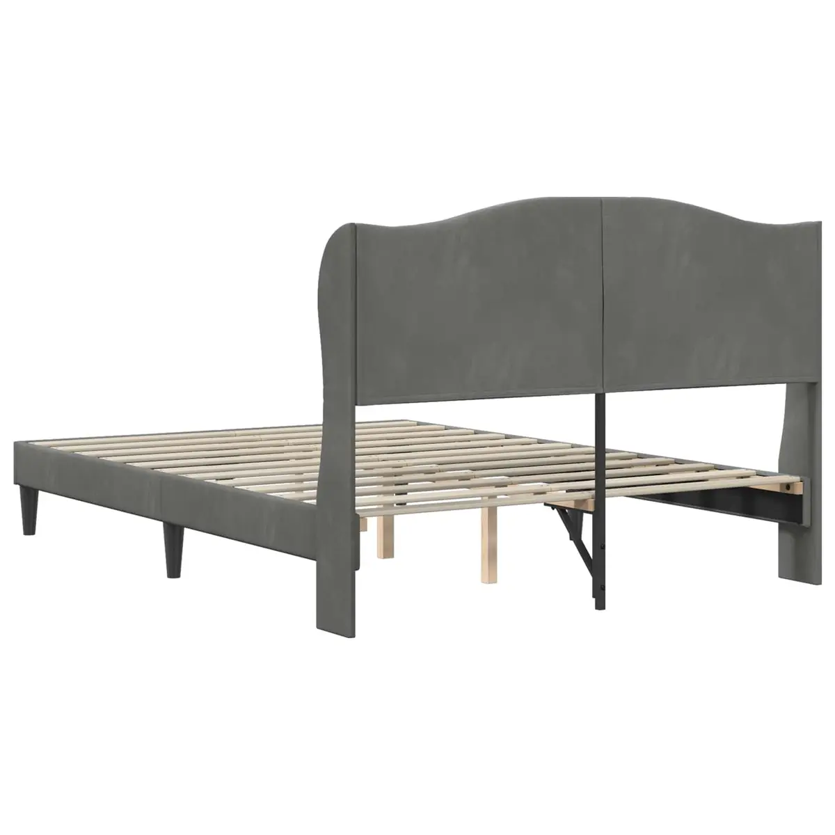 Bed Frame with Velvet Headboard Dark Grey 137 x 190 cm Modern Platform Bedroom