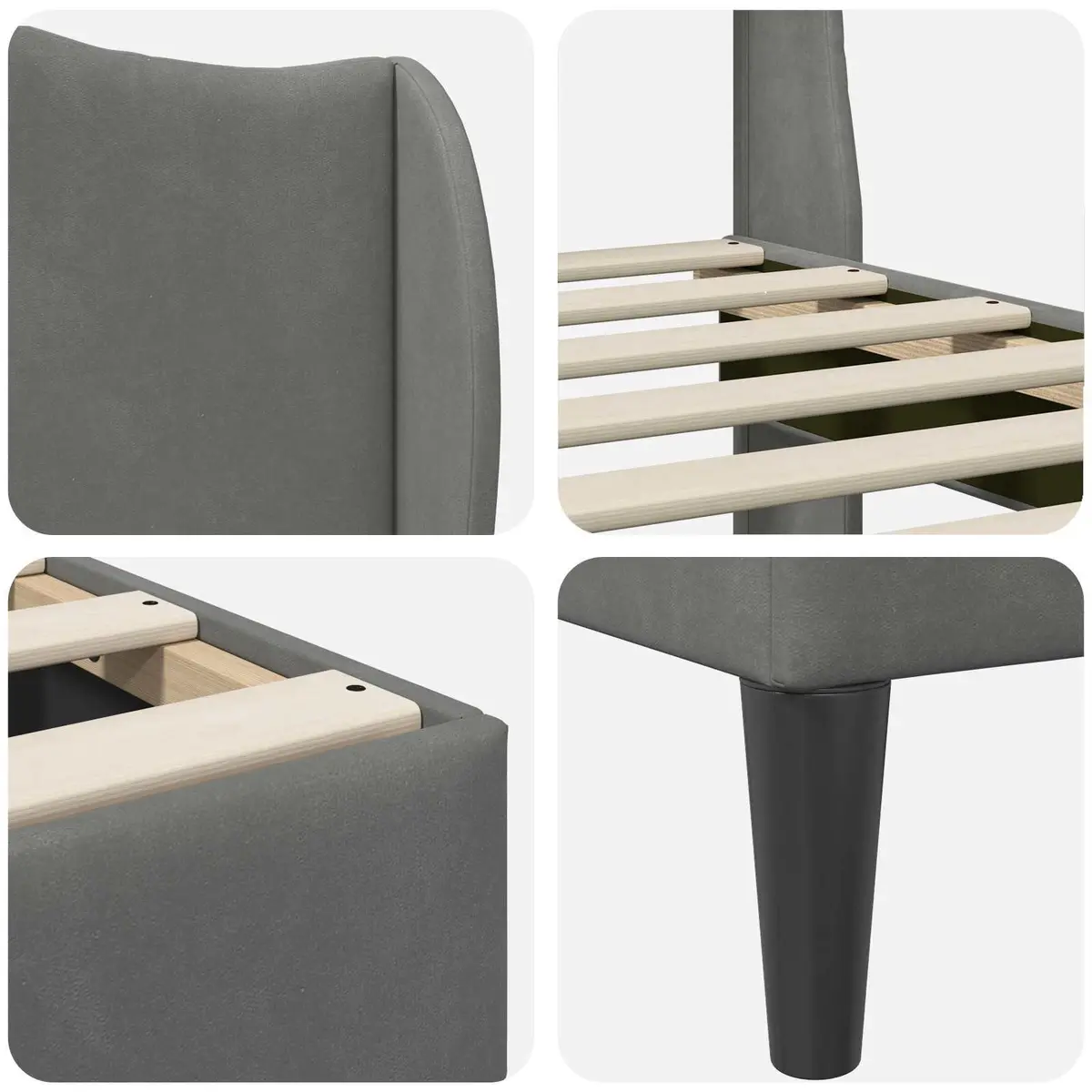 Bed Frame with Velvet Headboard Dark Grey 137 x 190 cm Modern Platform Bedroom