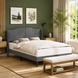 Comfortable Bed Frame with Velvet Headboard Dark Grey 153 x 203 cm