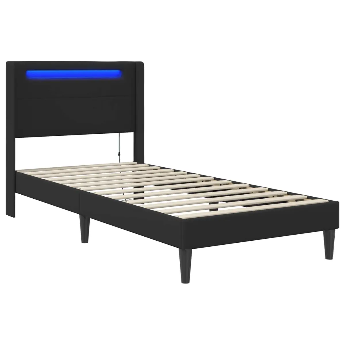 Bed Frame with LED Strip Lights Black 90 x 190 cm Faux Leather Modern Design
