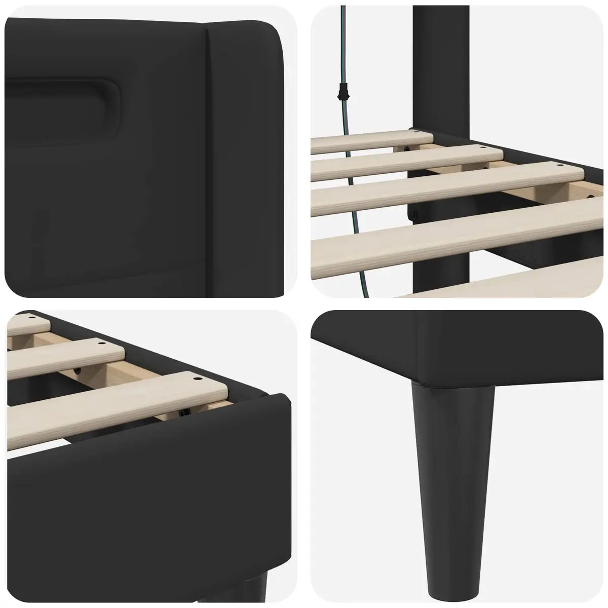Bed Frame with LED Strip Lights Black 90 x 190 cm Faux Leather Modern Design