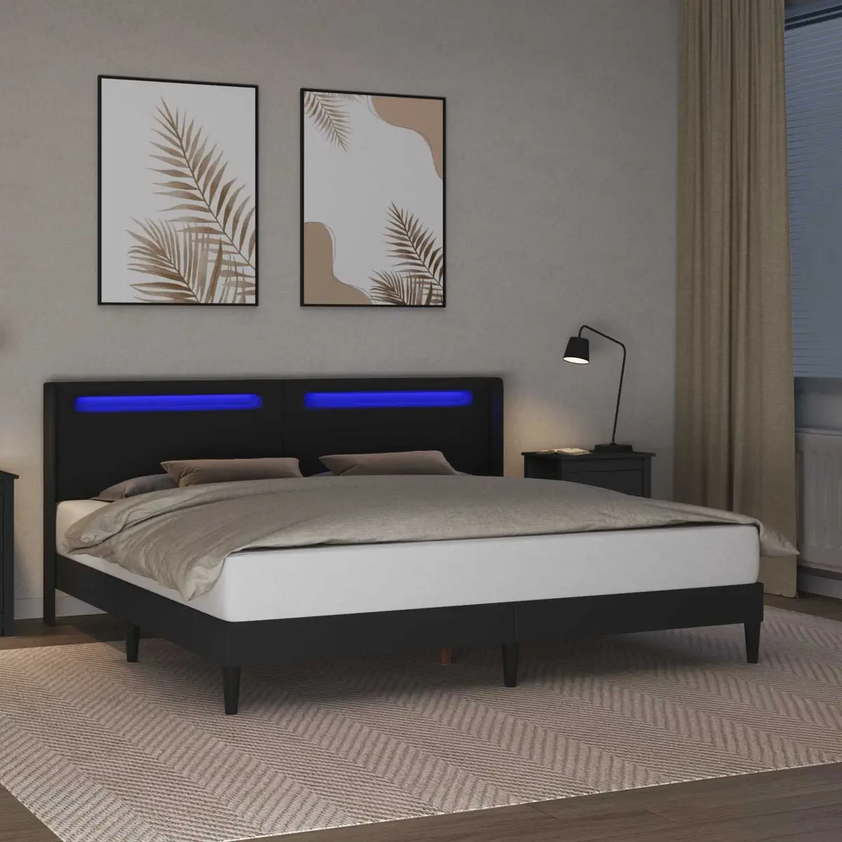Black Bed Frame with Integrated LED Strip Lights
