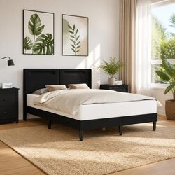 Durable Black Faux Leather Bed Frame with LED Lights