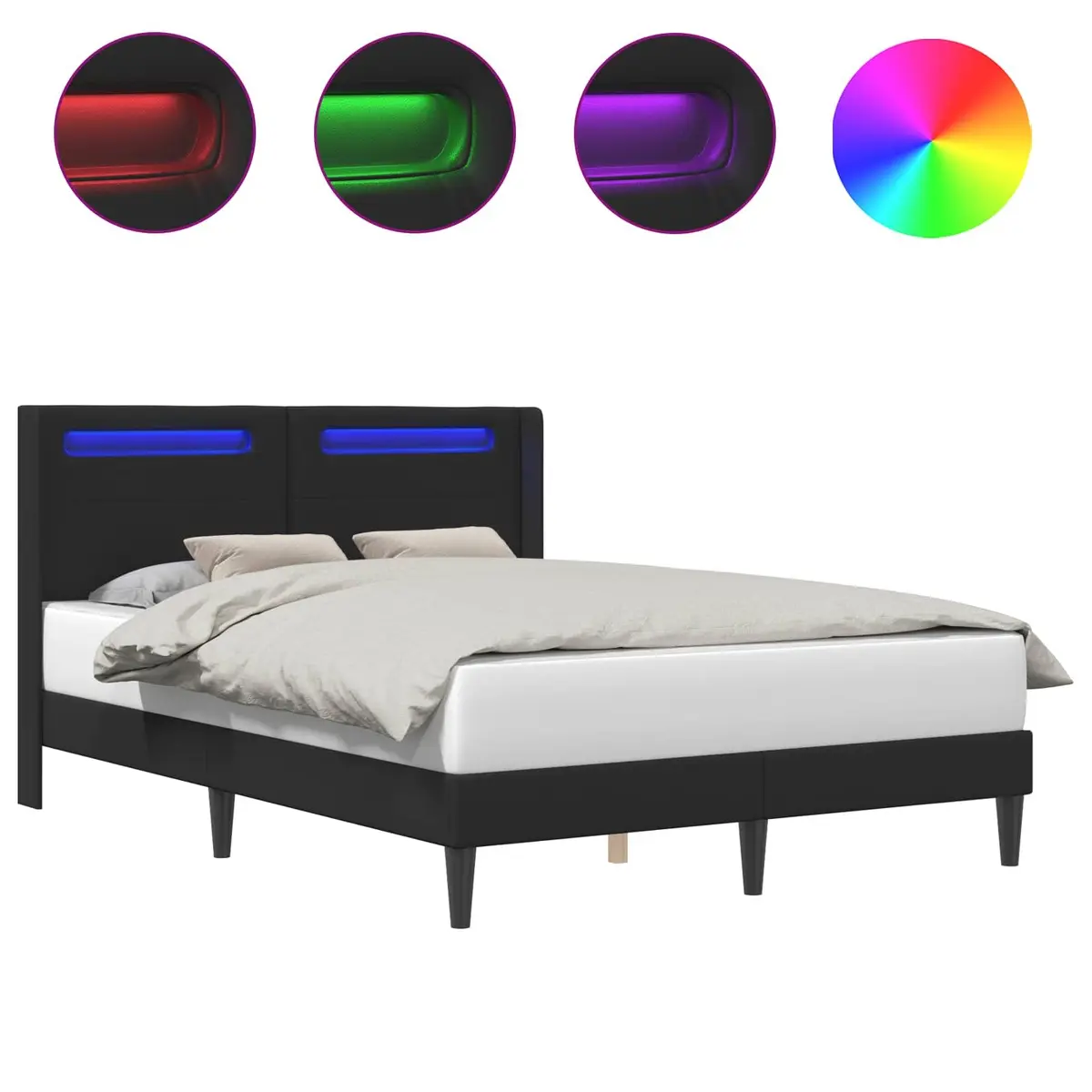 Black Faux Leather Bed Frame with LED Lights
