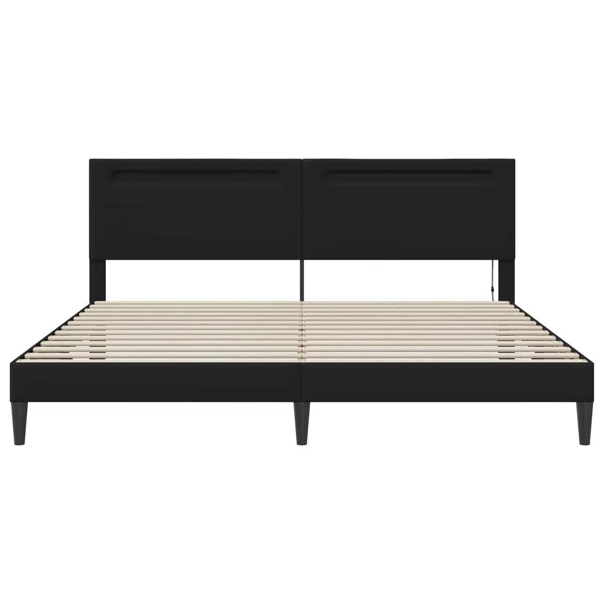 Bed Frame Black Faux Leather 180 x 200 cm Slatted Base LED Lighting USB