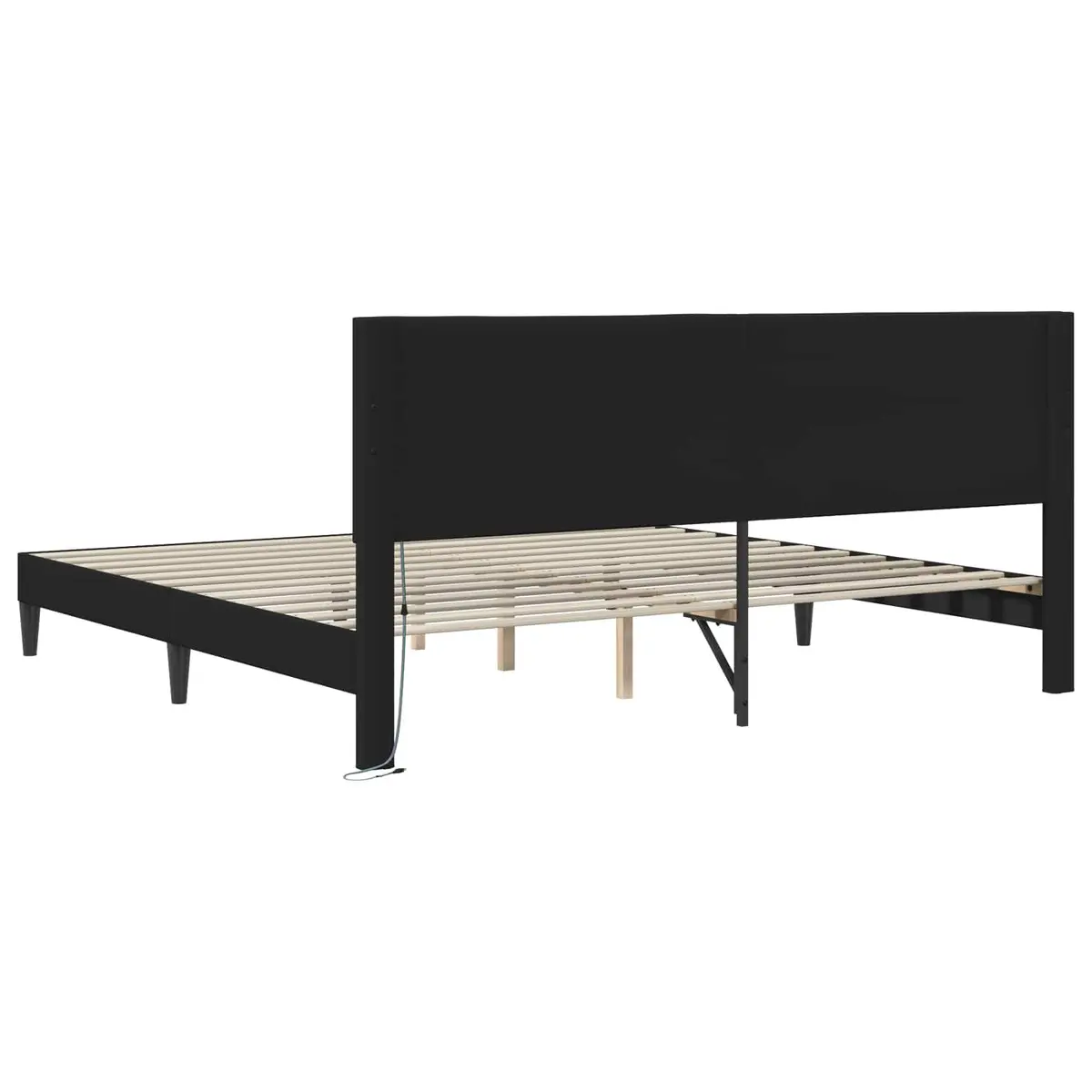 Bed Frame Black Faux Leather 180 x 200 cm Slatted Base LED Lighting USB
