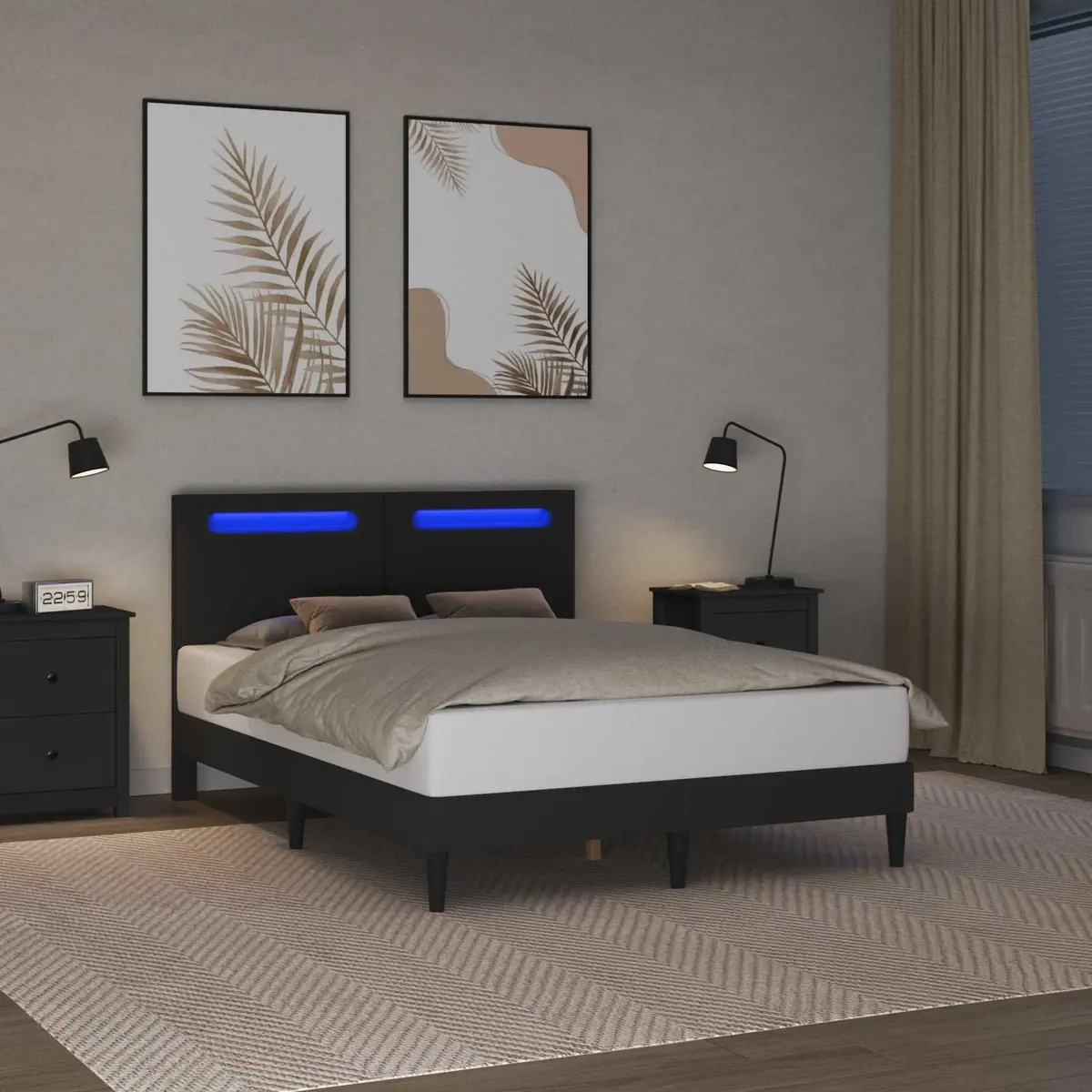 Bed Frame Faux Leather Modern Style 137 x 190 cm Black