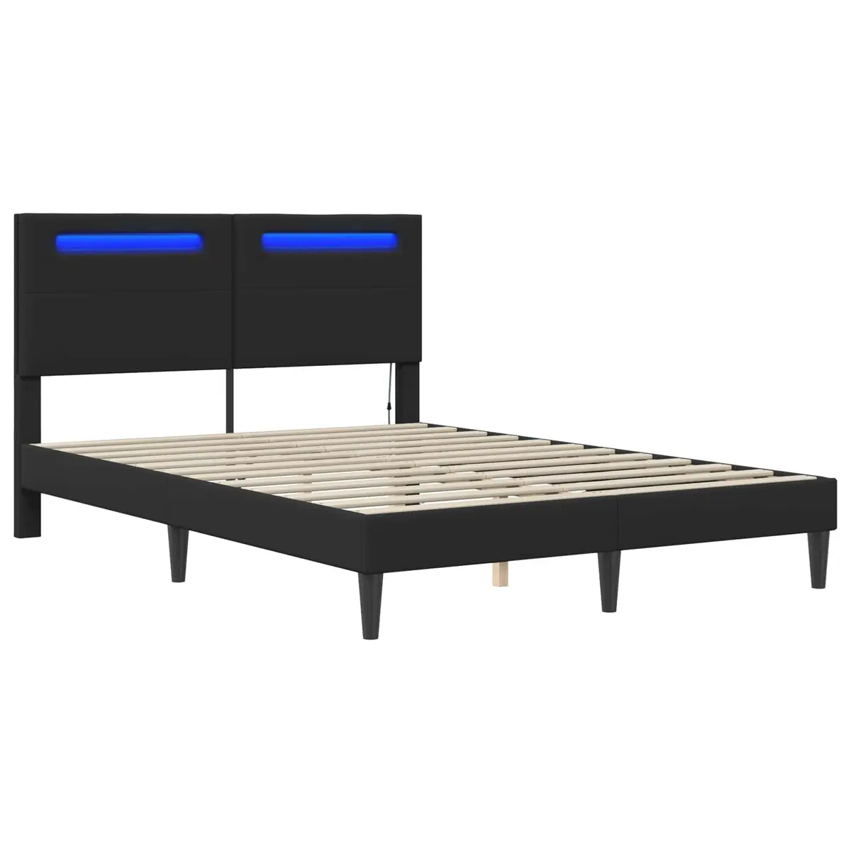 Bed Frame Faux Leather Modern Style 137 x 190 cm Black