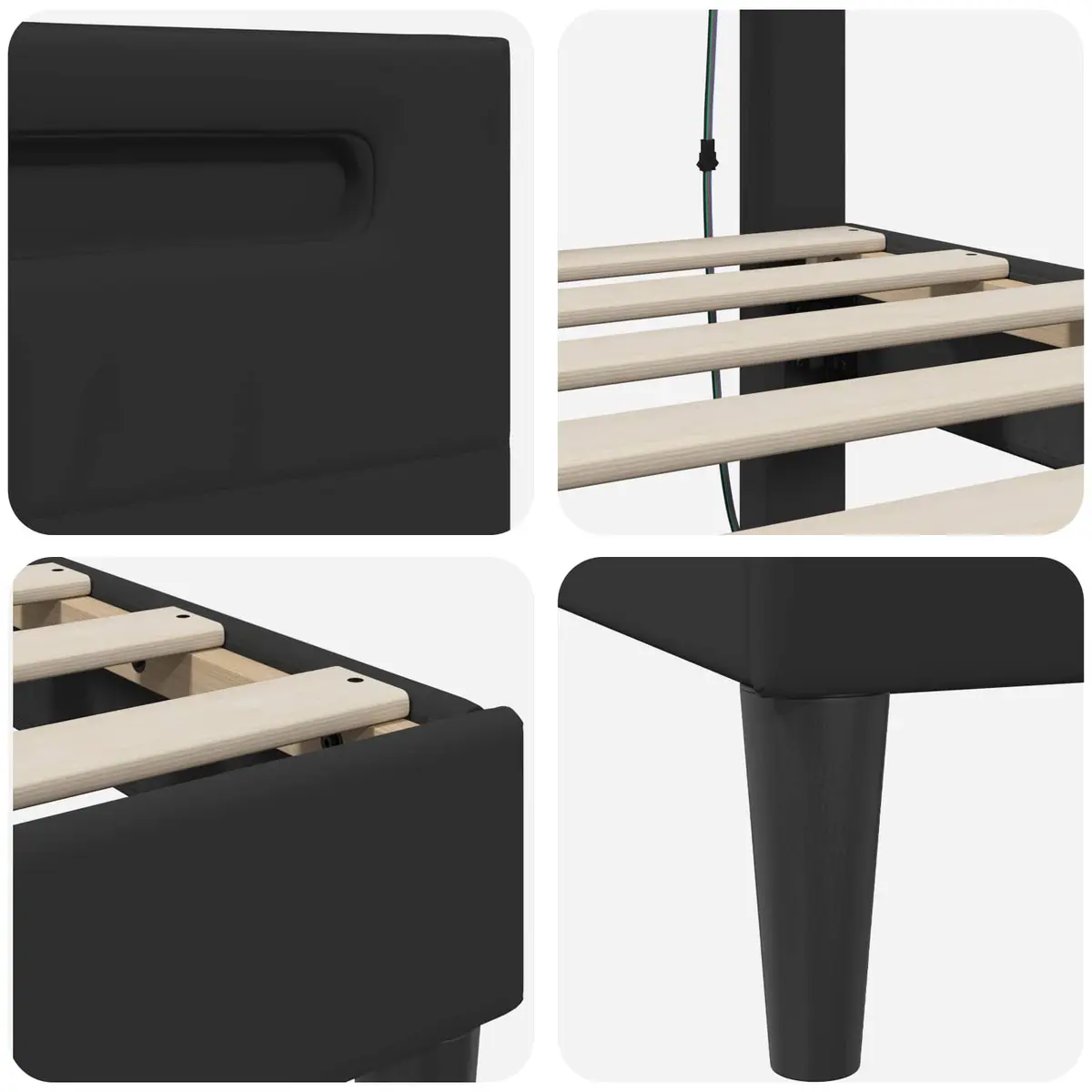 Black Faux Leather Bed Frame with LED Lighting