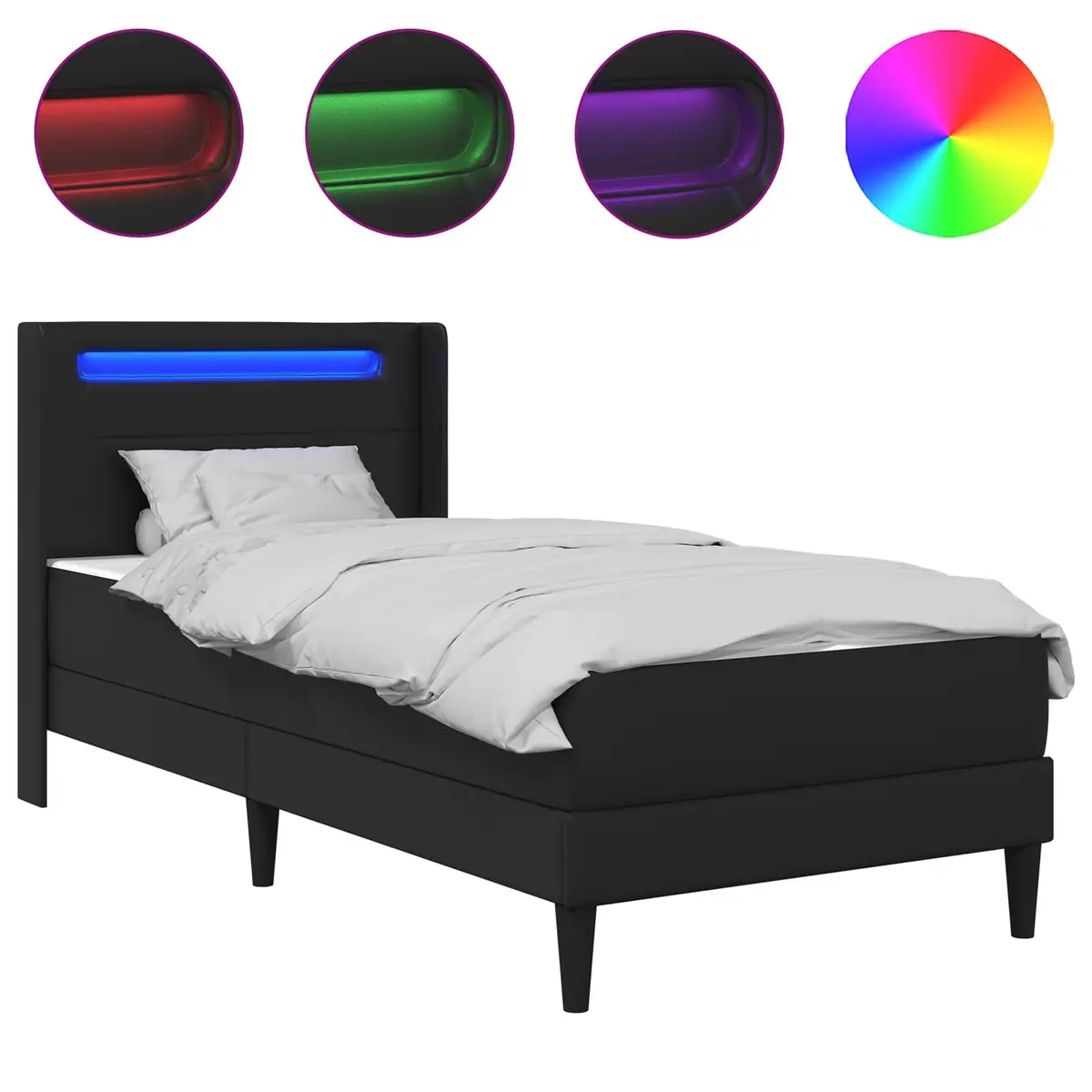 Bed Frame with Mattress 90 x 190 cm Faux Leather Black LED USB Ports