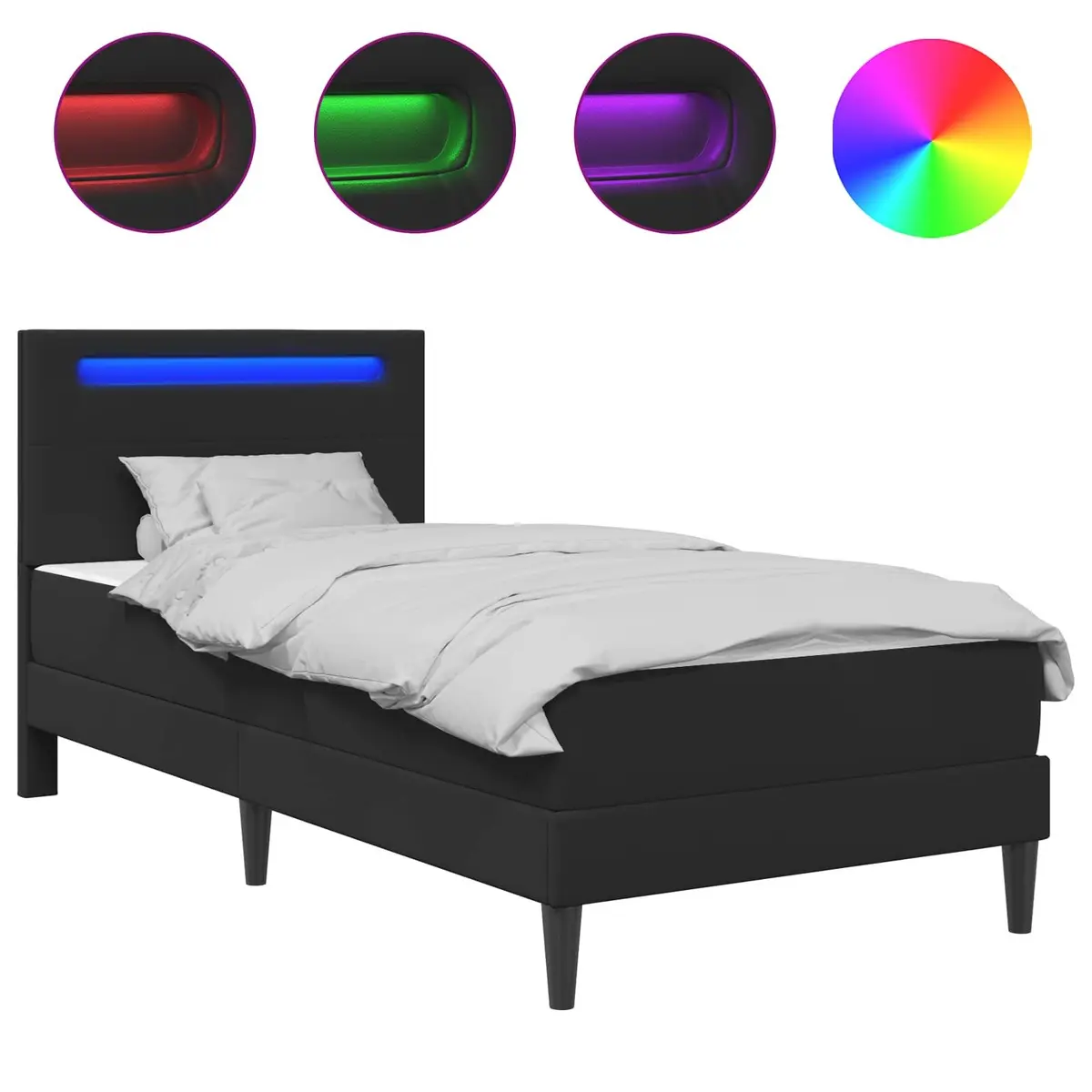 Bed Frame LED Strip Lights Storage 90 x 190 cm Black Faux Leather Headboard