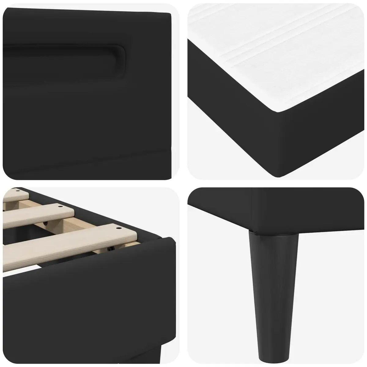 Bed Frame LED Strip Lights Storage 90 x 190 cm Black Faux Leather Headboard