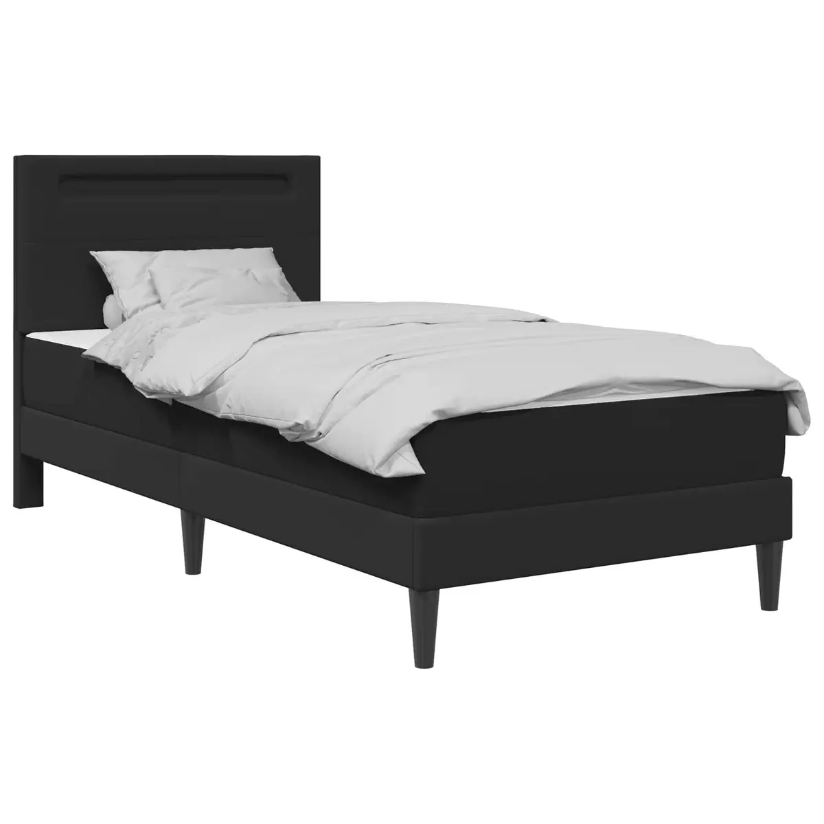 Bed Frame LED Strip Lights Storage 90 x 190 cm Black Faux Leather Headboard
