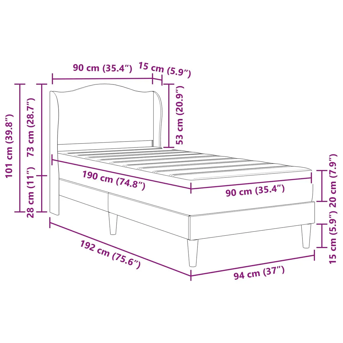 Bed Frame with Faux Leather and Padded Headboard