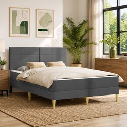 Comfortable Bed Frame with Mattress in Dark Grey
