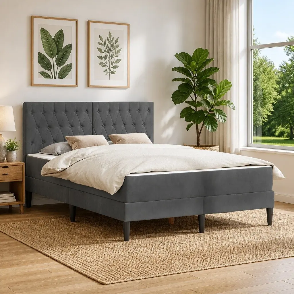 Dark Grey Bed Frame with Mattress Set