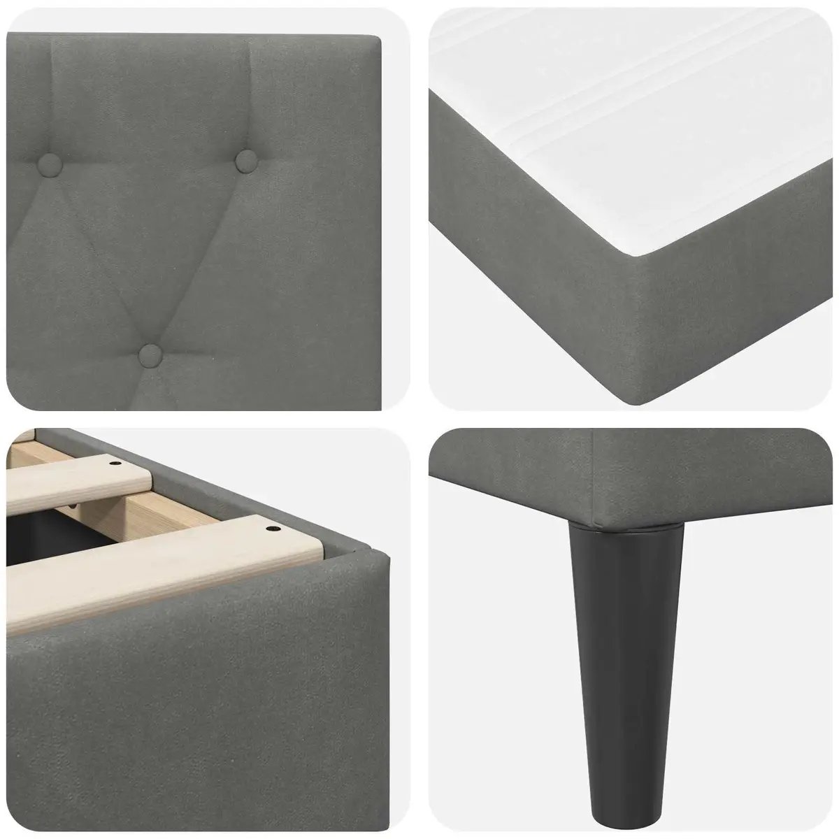 Dark Grey Bed Frame with Mattress Set