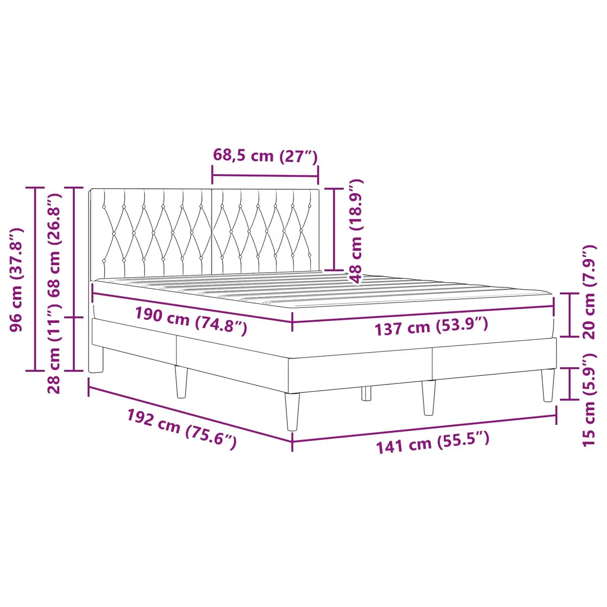 Dark Grey Bed Frame with Mattress Set