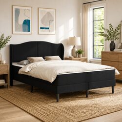 Quality Black Bed Frame with Comfortable Headboard 137 x 190 cm