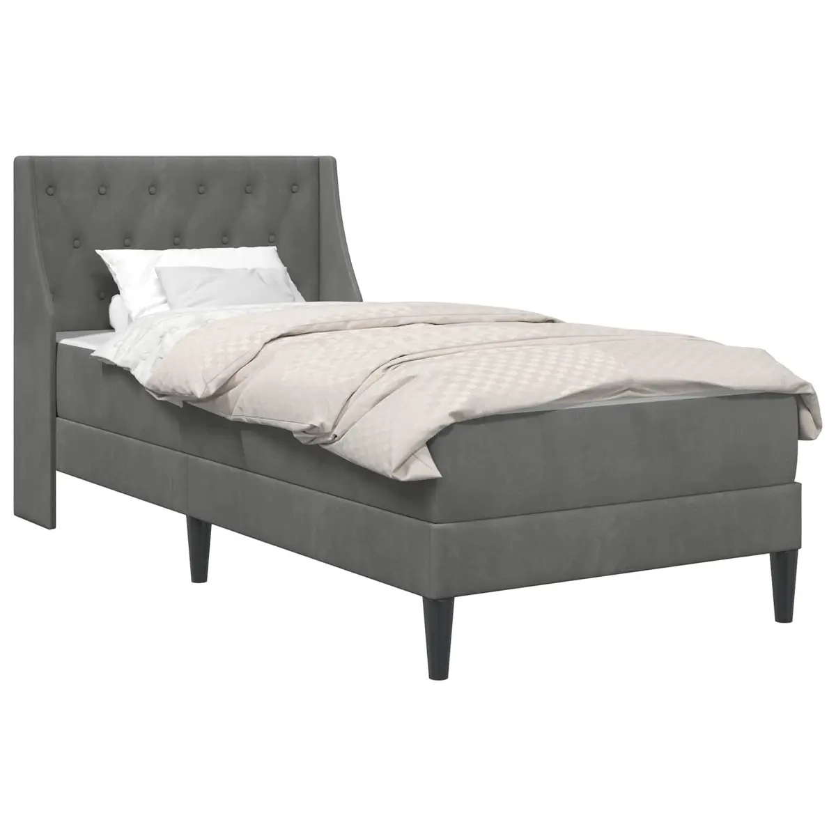 Grey Velvet Bed Frame with Integrated Mattress 107 x 203 cm