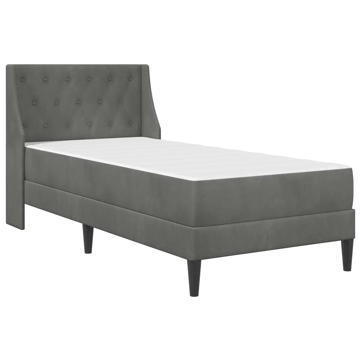 Grey Velvet Bed Frame with Integrated Mattress 107 x 203 cm