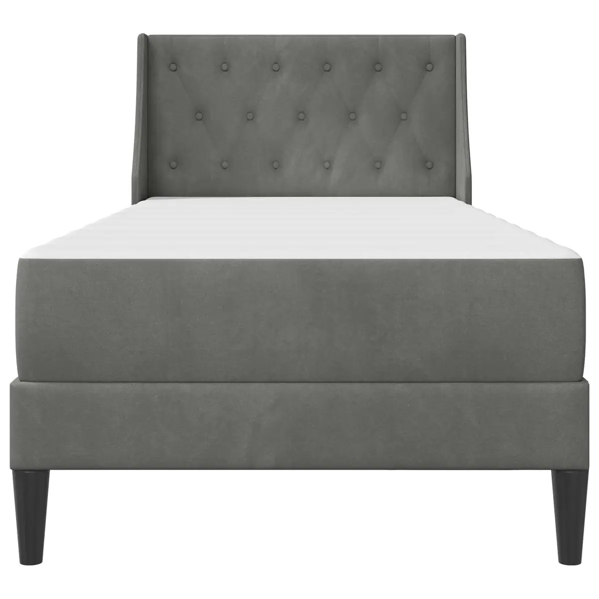 Grey Velvet Bed Frame with Integrated Mattress 107 x 203 cm