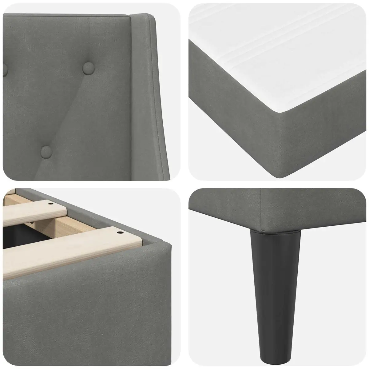 Grey Velvet Bed Frame with Integrated Mattress 107 x 203 cm