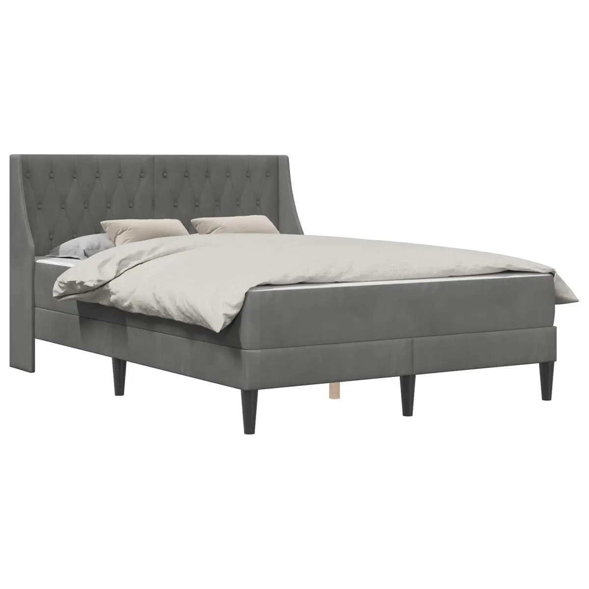 Bed Frame with Mattress Modern Velvet Upholstered 137 x 190 cm Grey