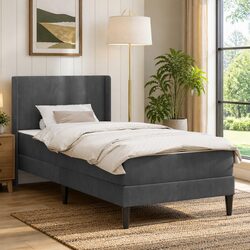 Bed Frame with Mattress Grey 107 x 203 cm Modern Bedroom Furniture Plywood