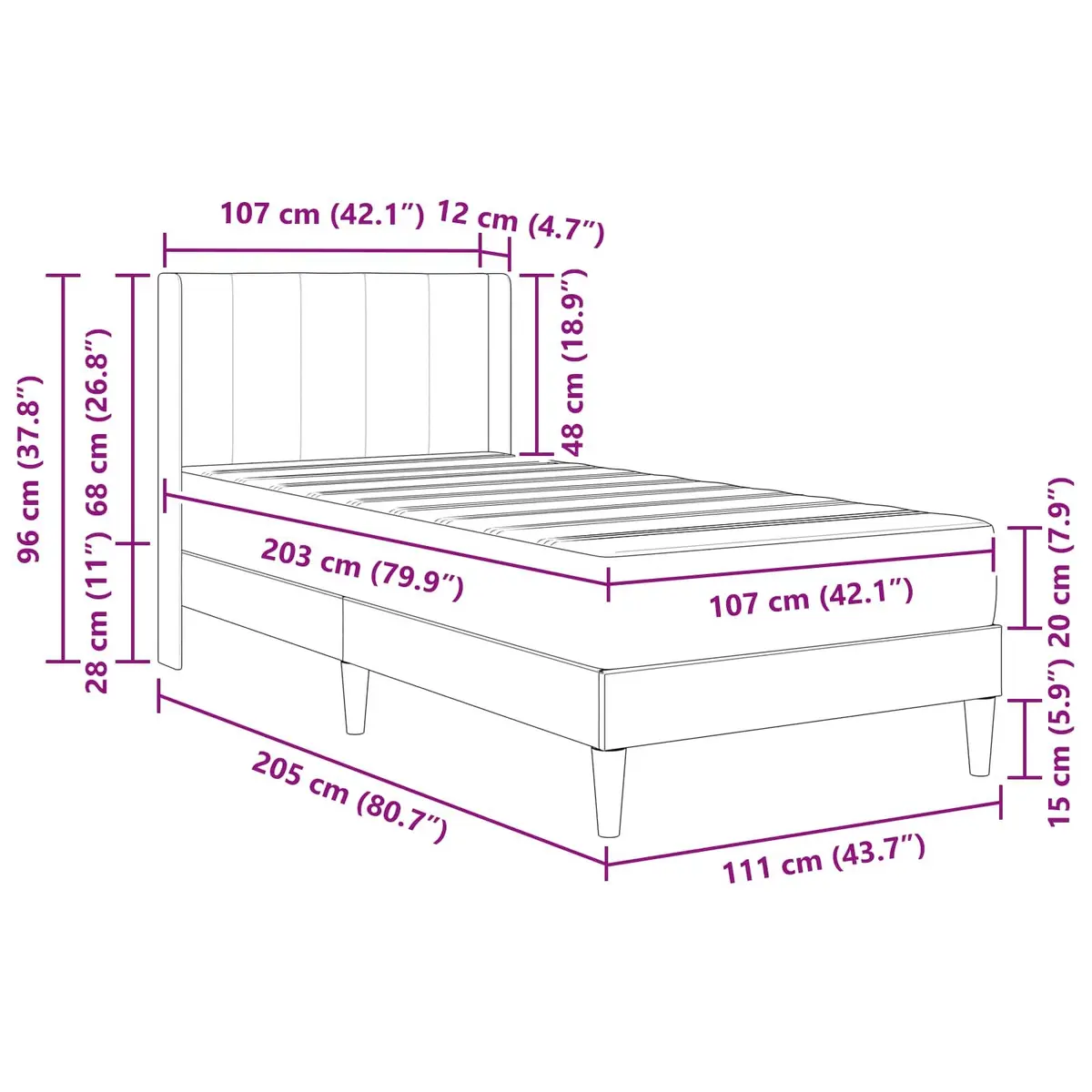 Bed Frame with Mattress Grey 107 x 203 cm Modern Bedroom Furniture Plywood