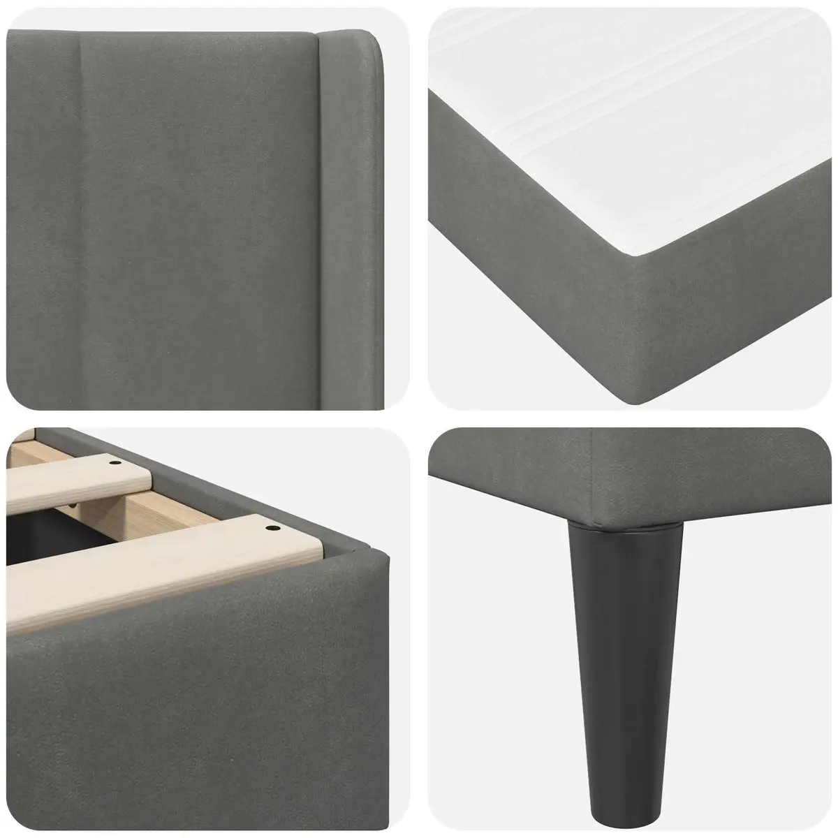 Bed Frame with Mattress Grey 137 x 190 cm Velvet Modern Bedroom Furniture