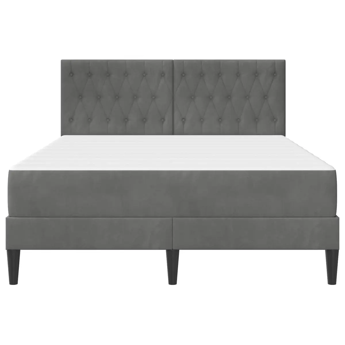 Bed Frame with Pocketed Coil Mattress 137 x 190 cm Dark Grey Velvet Headboard Modern Bedroom