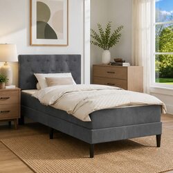 Bed Frame with Mattress Grey 107 x 203 cm Velvet Headboard Modern Bedroom