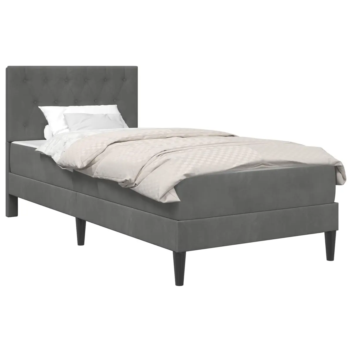 Bed Frame with Mattress Modern 107 x 203 cm Grey Velvet Headboard