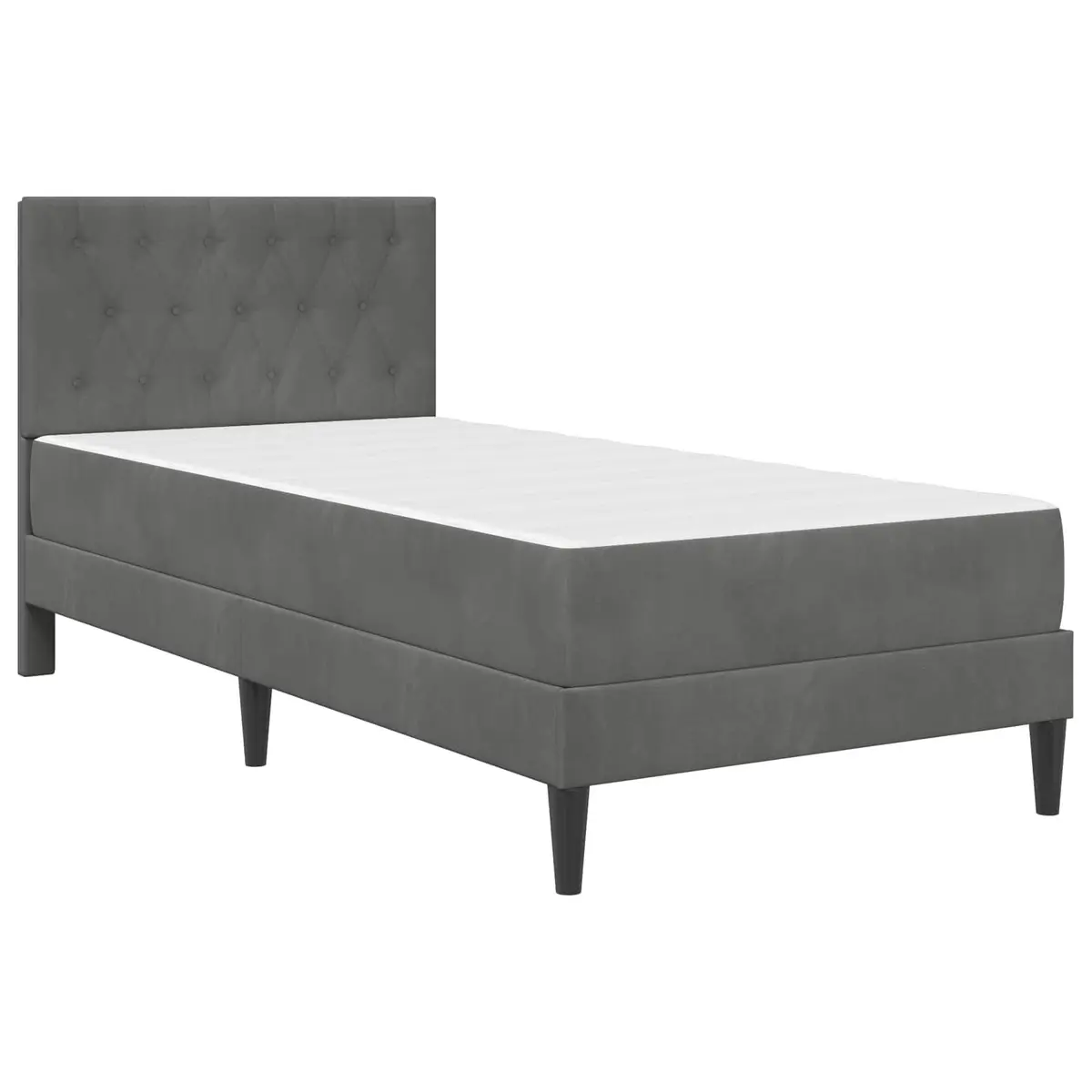 Bed Frame with Mattress Modern 107 x 203 cm Grey Velvet Headboard