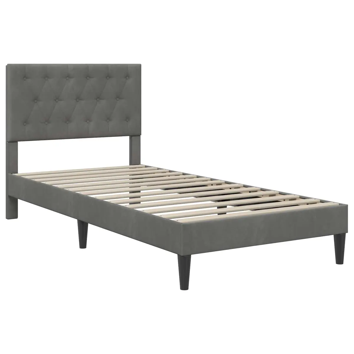 Bed Frame with Mattress Modern 107 x 203 cm Grey Velvet Headboard