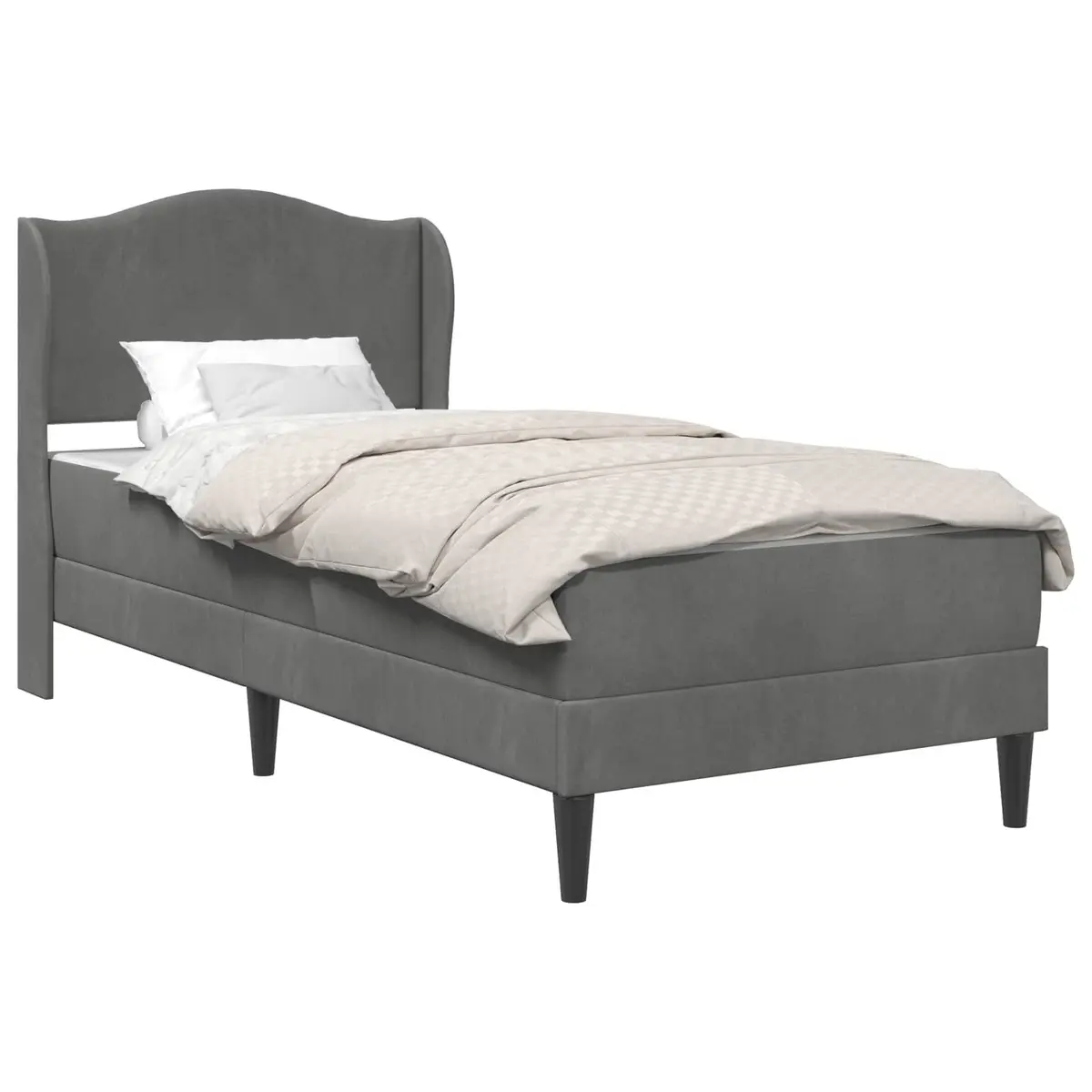 Bed Frame with Headboard Storage 107 x 203 cm Dark Grey Velvet Upholstery