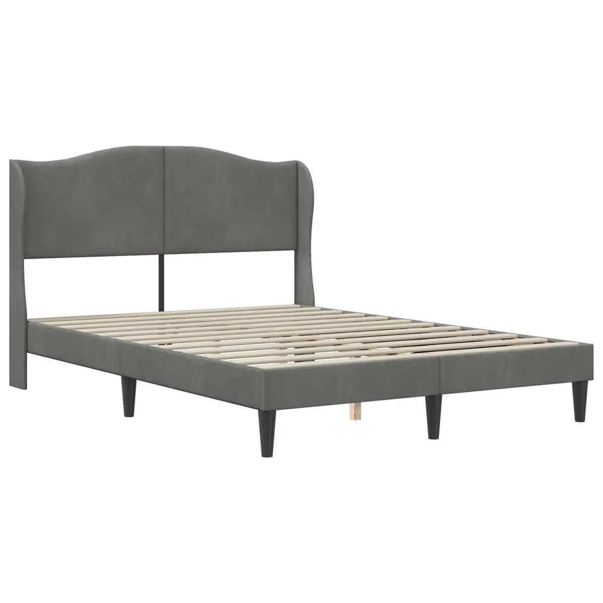 Bed Frame with Headboard Storage 137 x 190 cm Dark Grey Velvet Upholstery