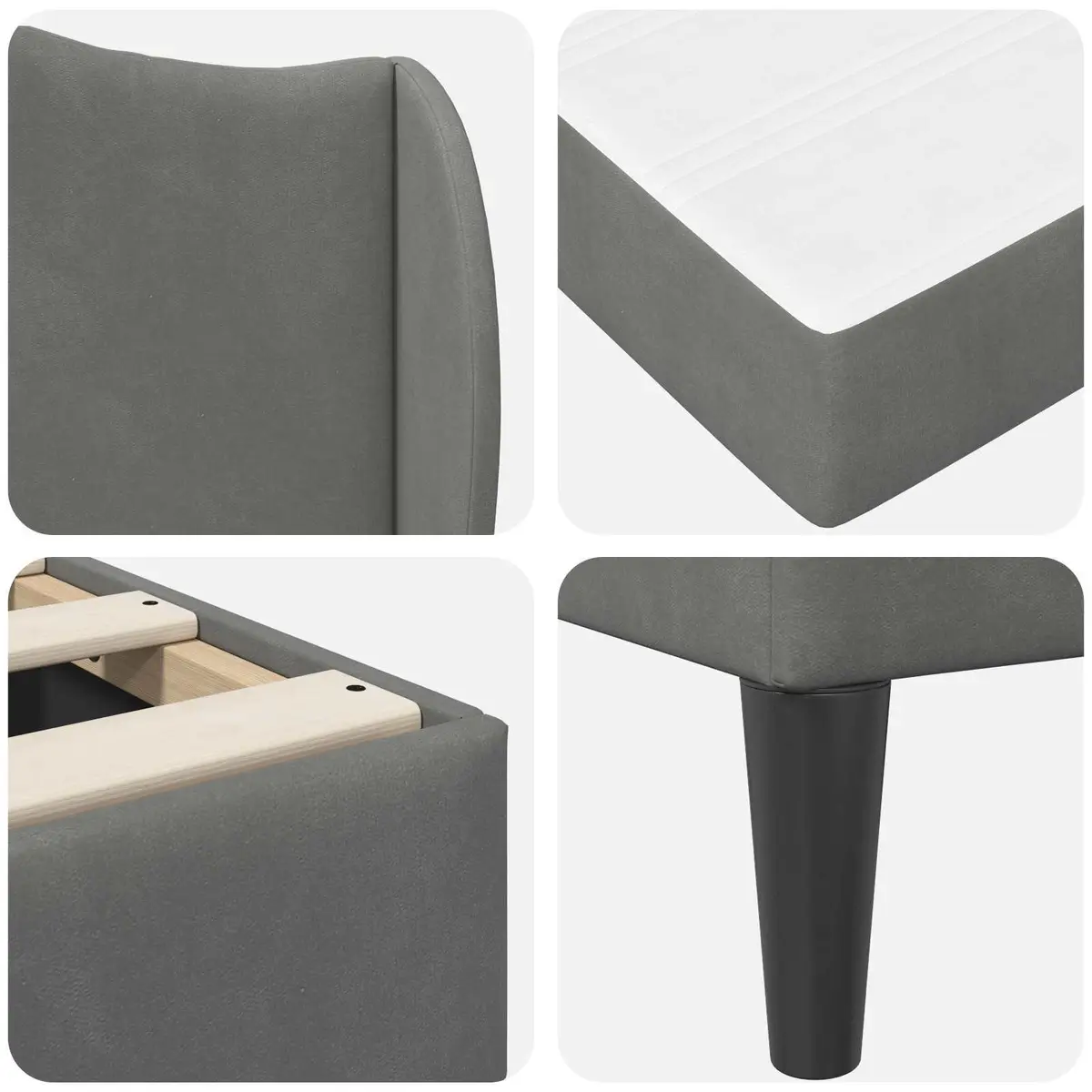 Bed Frame with Headboard Storage 137 x 190 cm Dark Grey Velvet Upholstery