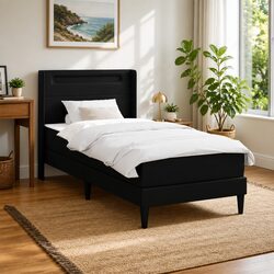 Bed Frame with Mattress Black 107 x 203 cm Faux Leather Headboard LED Lighting