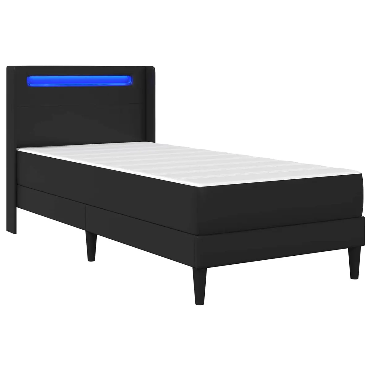 Bed Frame with Mattress 107 x 203 cm Black Faux Leather Headboard LED Lighting