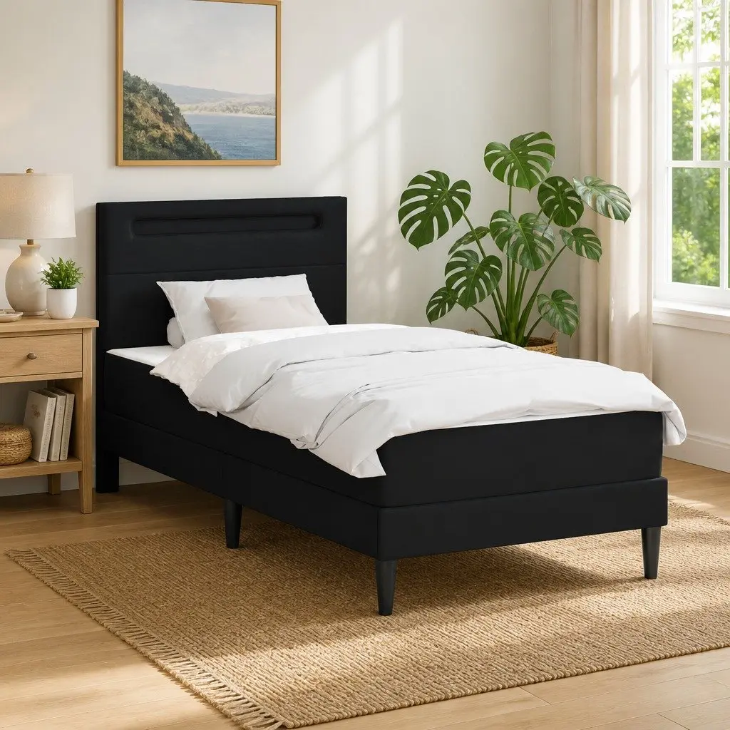 Bed Frame with LED Lights and Faux Leather
