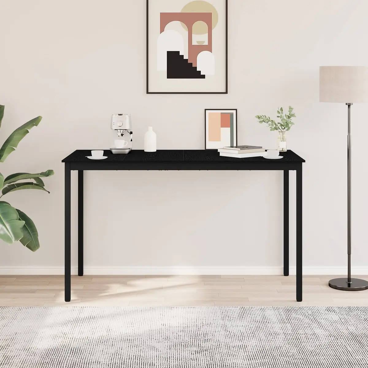 Standing Bar Table Rectangular Kitchen Dining Room Engineered Wood Black Modern