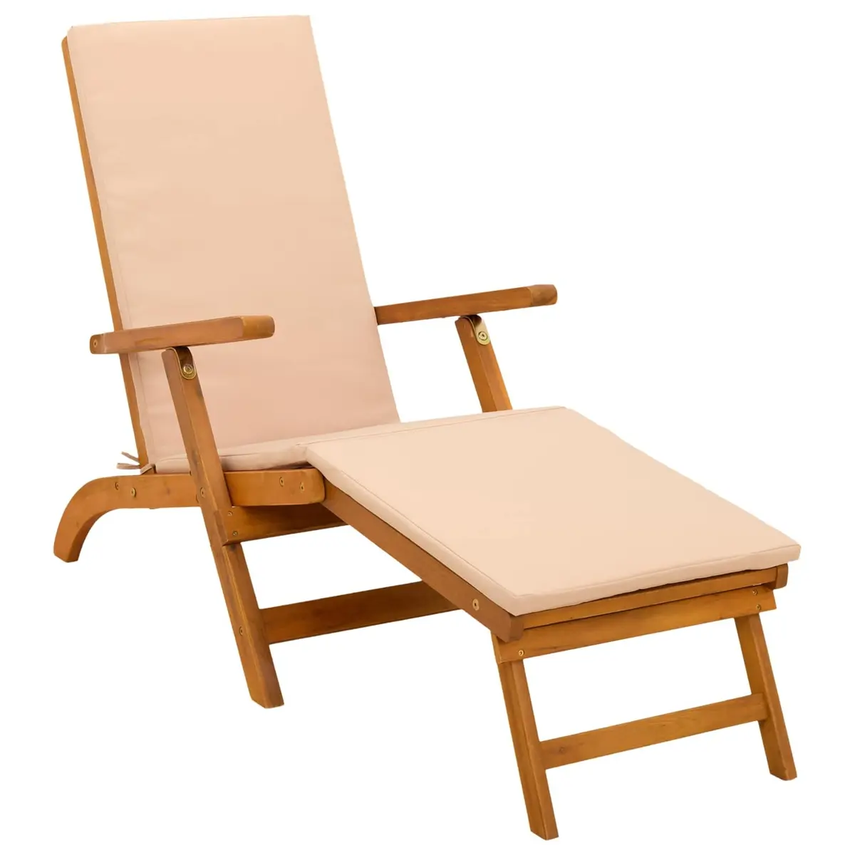 Reclining Sun Lounger Outdoor Seating Adjustable Backrest Foldable Frame Brown 2 Piece