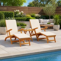 Sun Lounger Reclining Folding Chair Acacia Wood Garden Patio Pool Outdoor