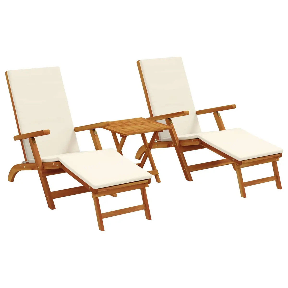 Sun Lounger Reclining Folding Chair Acacia Wood Outdoor Garden Patio Pool Brown 3 Piece
